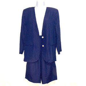 Vintage Women's Tofy 3-Pc Set Jacket Skirt Shorts, Navy Blue Size 10
